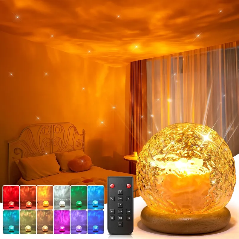 PIKOY Lámpara de esfera de cristal efecto olas