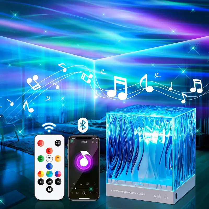 PIKOY Proyector aurora en cubo con ruido blanco y Bluetooth